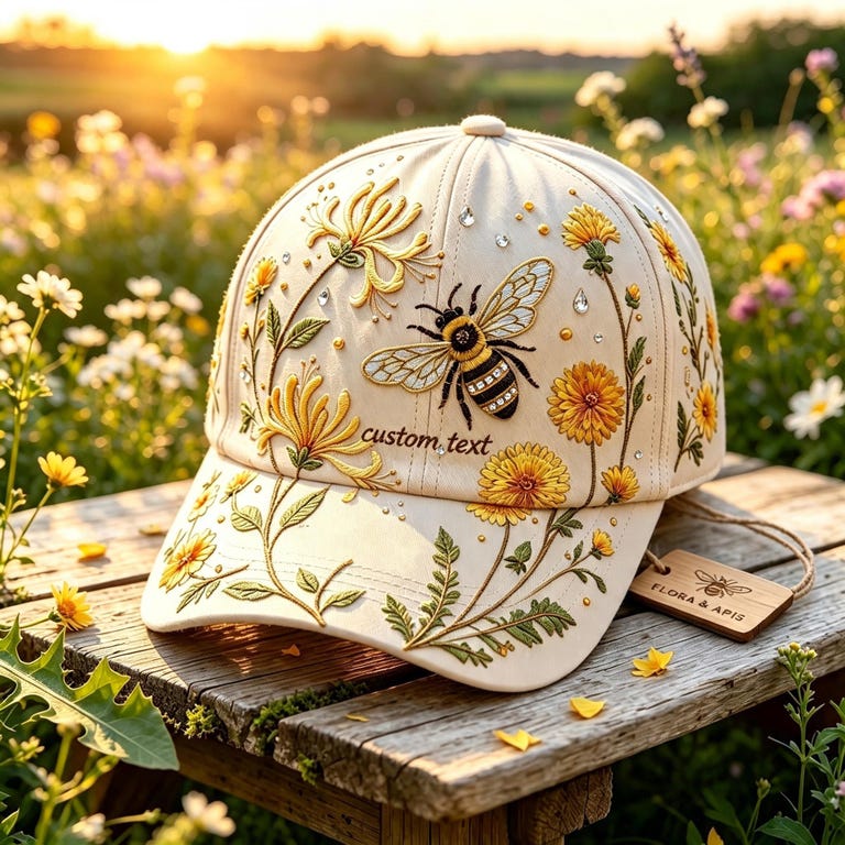 Personalized Floral Bee Embroidered Baseball Cap Garden Morning Hat Lightweight Breathable Adjustable Sun Hat Outdoor Gift